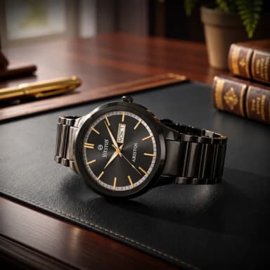 Black and Gold Stainless Steel Watch for Men