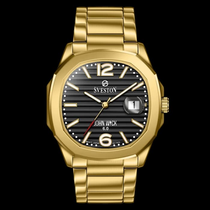 Gold Stainless Steel Men's Watch with Black Dial