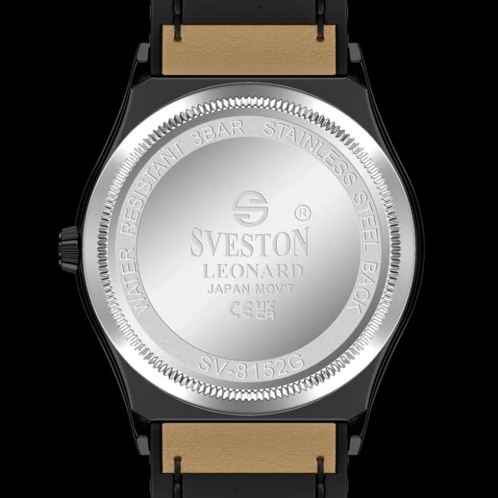 Men’s Black Dial Watch with Day-Date & Tan Leather Strap cover image 1