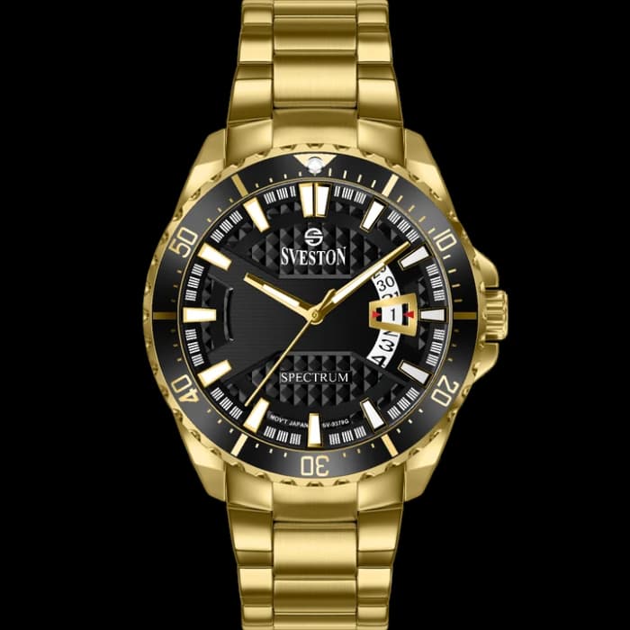 Gold Stainless Steel Watch for Men with Black Dial