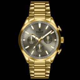 Men’s Gold Chronograph Watch with Grey Dial & Steel Strap thumbnail 1