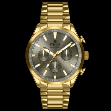 Men’s Gold Chronograph Watch with Grey Dial & Steel Strap