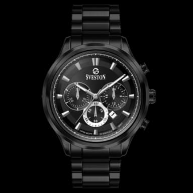Men’s Black Chronograph Watch with Date & Steel Strap