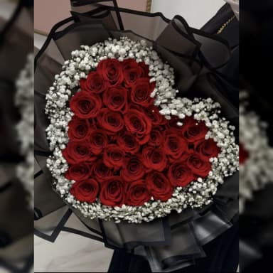 Red Rose Heart Bouquet with Baby’s Breath