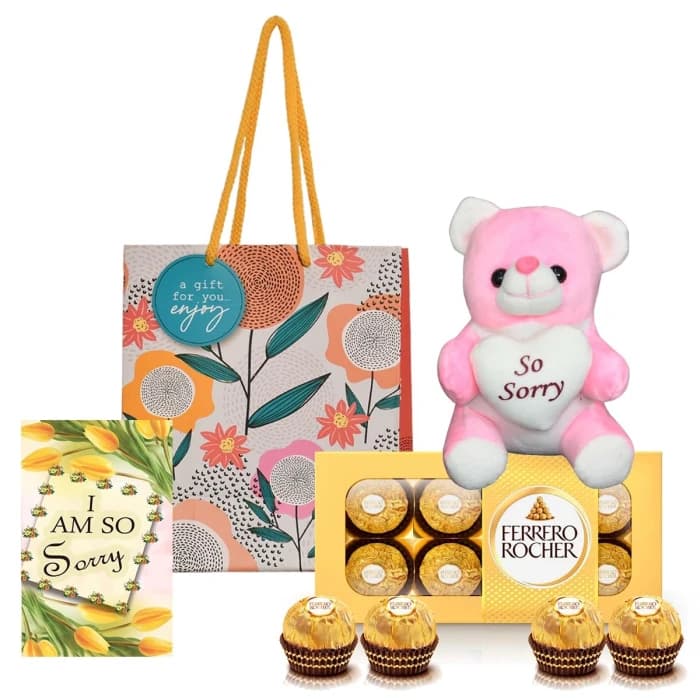 Apology Gift Combo Card, Chocolate, Teddy & Carry Bag