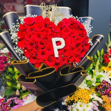 Red Rose Birthday Bouquet | Heart-Shaped Roses