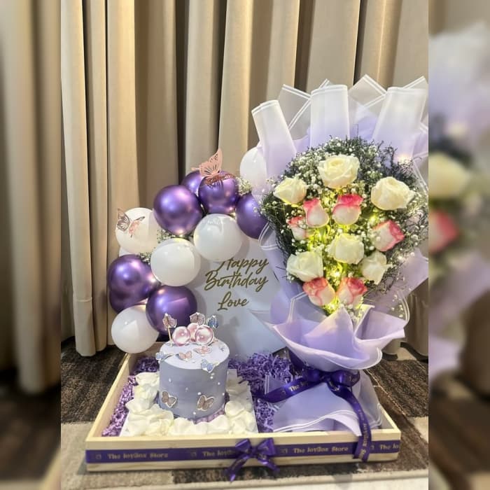 Balloon Gift Basket with Cake & Flowers | Birthday Gift