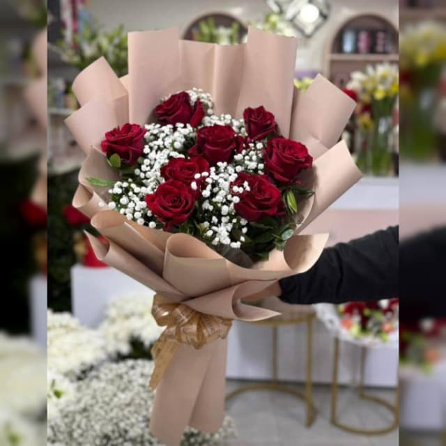 Red Roses Bouquet Rustic Brown Kraft Wrap Gift