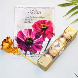 Apology Gift Combo Sorry Card, Golden Rose & Chocolate thumbnail 1