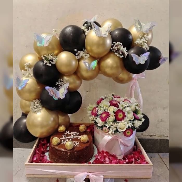 Birthday Gift Hamper with Cake, Flowers & Balloons