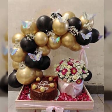 Birthday Gift Hamper with Cake, Flowers & Balloons