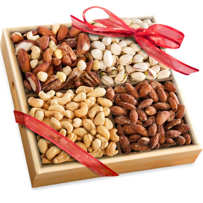 Four-Section Mix Dry Fruits Box Premium Wooden Gift Hamper