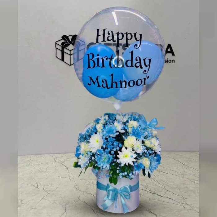 Balloon Box Surprise Blue Flower Box with LED Gift Pakistan