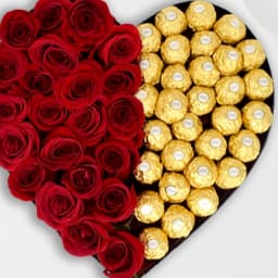 Beautiful Heart Combo – Ferrero Rocher & Roses in Heart Box thumbnail 2