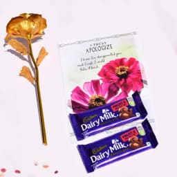 Sorry Gift Combo – Apology Card, Golden Rose & Dairy Milk Fruit & Nut Chocolates thumbnail 1
