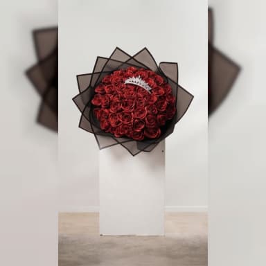 Red Ribbon Rose Bouquet | 50 Handmade Artificial Roses