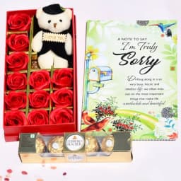 Apology Gift Pack Sorry Card, Soft Teddy, 12 Scented Roses & Chocolate thumbnail 6