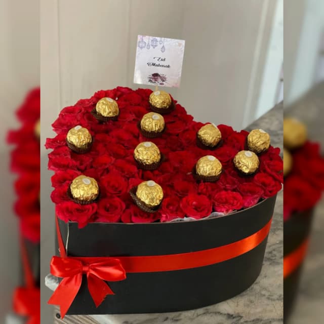 Sweetheart Heart Rose & Ferrero Eid Gift Box Luxury Flowers Pakistan