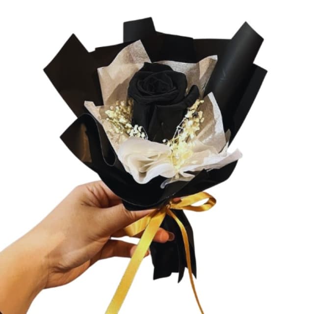 Elegant Black Rose Bouquet Midnight Black & White Accents