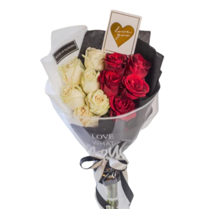 Just Because Flower Bouquet Red & White Imported Roses