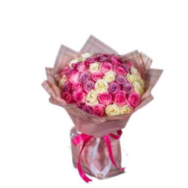 Fairy Floss Flower Bouquet 100 Imported Pink, White & Purple Roses