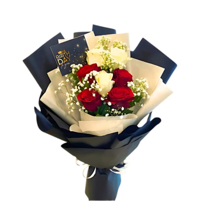 Elegant Red & White Roses Bouquet