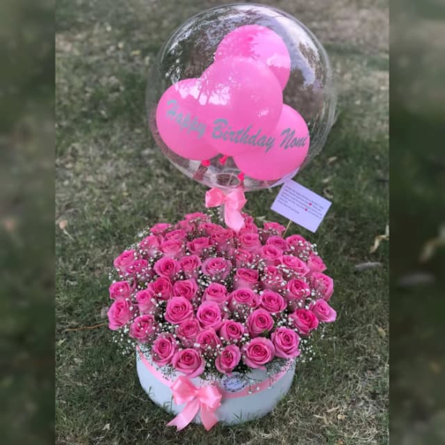 Pink Rose Balloon Box Luxury Flower & Balloon Gift Pakistan