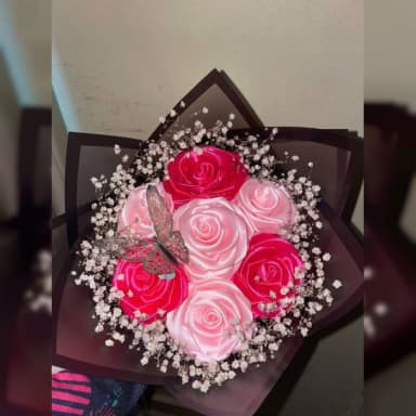 Ribbon Flowers Bouquet | Handmade Ribbon Rose Flower Bouquet