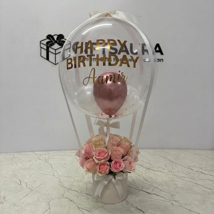 Pink Rose Balloon Box Luxury Flower & Balloon Gift Pakistan