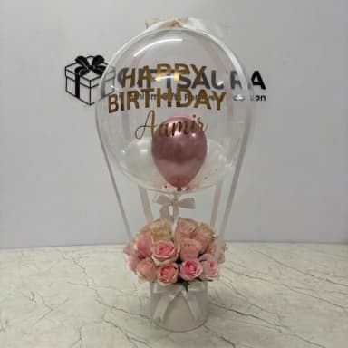 Pink Rose Balloon Box Luxury Flower & Balloon Gift Pakistan