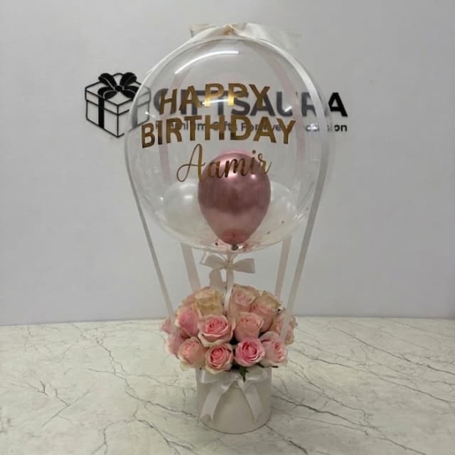 Pink Rose Balloon Box Luxury Flower & Balloon Gift Pakistan