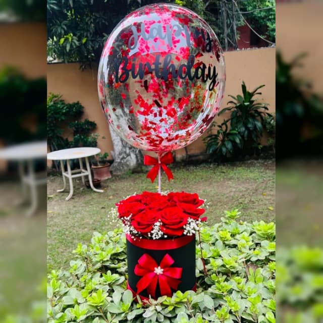 Birthday Rose Box with Balloon Elegant Gift Box Pakistan