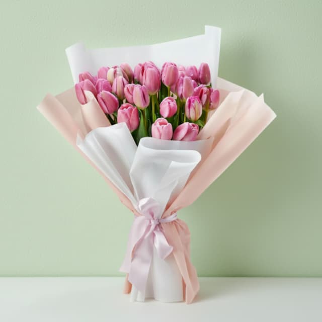 Pink Paradise Tulip Bouquet Hand Tied Pink Tulips