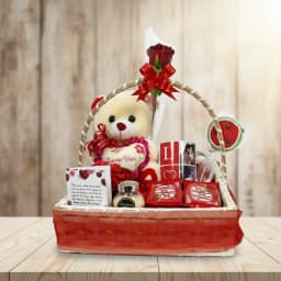 Love Special Gift Basket with Teddy, Rose, Mug & Chocolates – Romantic Surprise for Loved Ones thumbnail 1