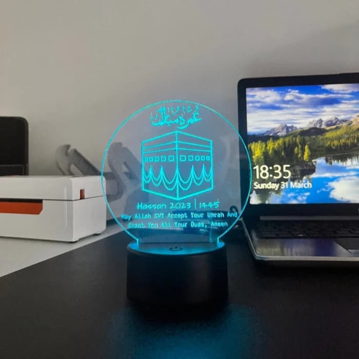 Personalised Umrah Mubarak LED Lamp – Custom Islamic Night Light with Card cover image 2