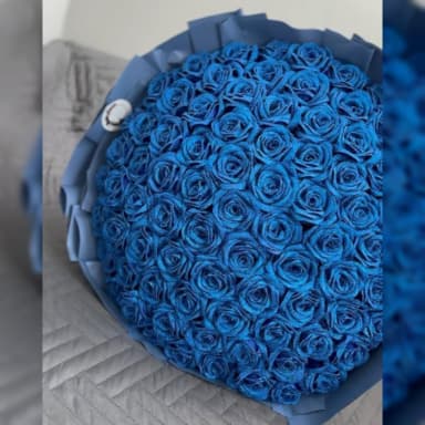 Blue Eternal Rose Bouquet | Sparkly Satin Ribbon Flowers