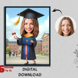 Custom Graduation Caricature – Personalized Diploma Portrait Digital Download thumbnail 1