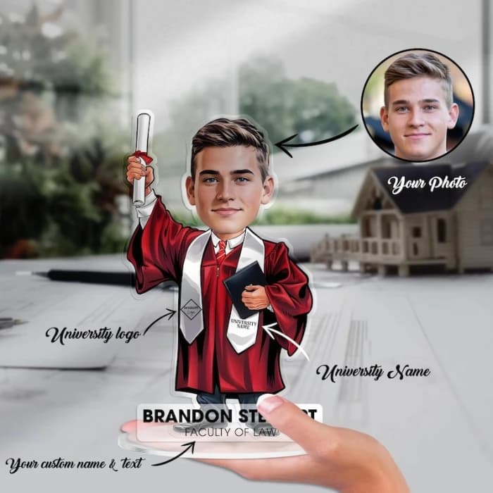 Custom Graduation Figurine Trinket Personalized Caricature Portrait on Acrylic Base cover image 1
