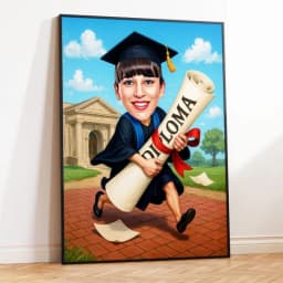 Funny Graduation Caricature for Her Personalized Digital Cartoon Portrait thumbnail 3