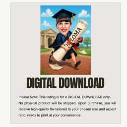 Funny Graduation Caricature for Her Personalized Digital Cartoon Portrait thumbnail 4