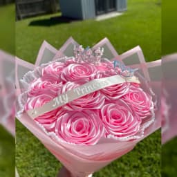 Princess Pink Ribbon Rose Bouquet | Elegant Handmade Gift thumbnail 2