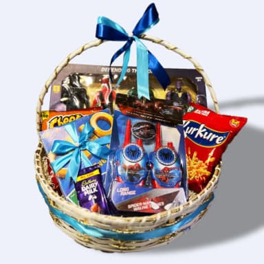 Adventure Gift Basket for Boys Spider-Man Walkie, Avengers & Snacks