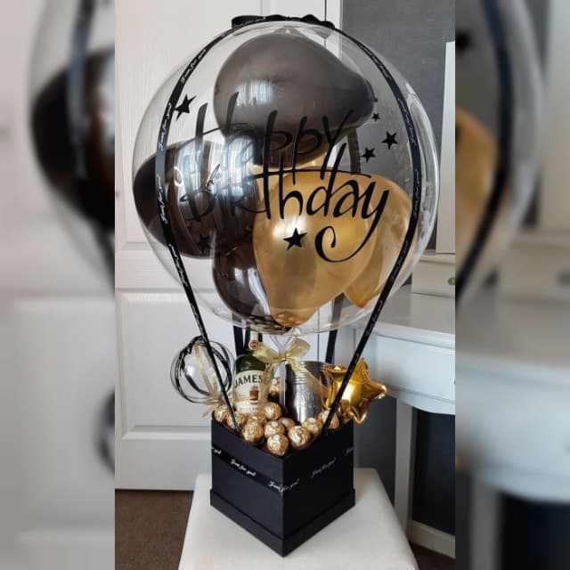 Black & Gold Balloon Gift Box Luxury Birthday Surprise Pakistan