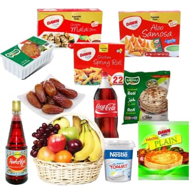 Special Frozen Dinner Gift Basket with Fruits, Frozen Snacks & Drinks