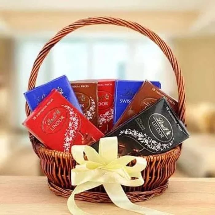 Delicious Delight Basket Lindt Swiss Chocolate Wooden Gift Hamper