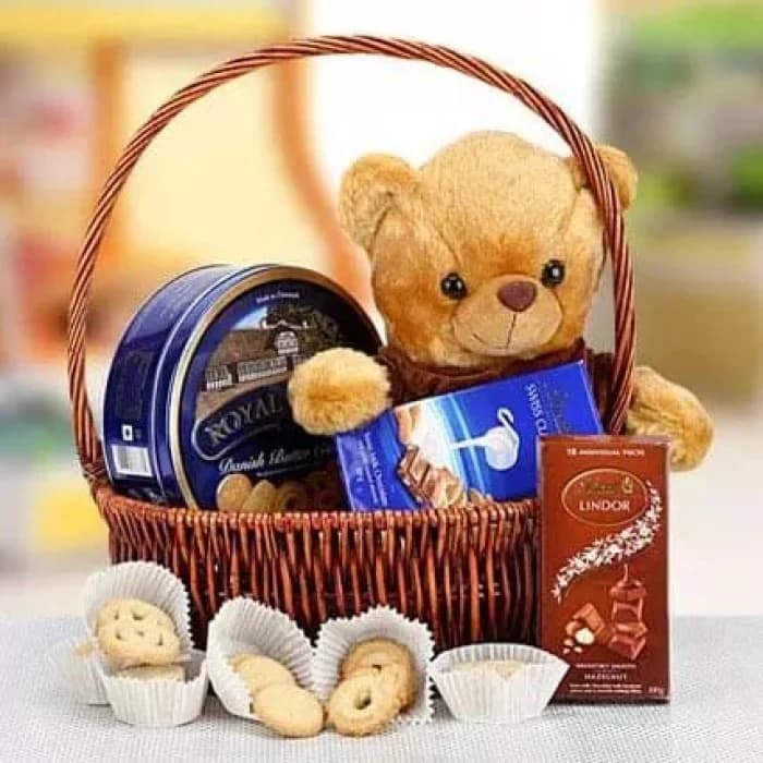 Cuddly Wishes Gift Basket Plush Teddy & Gourmet Treats Hamper