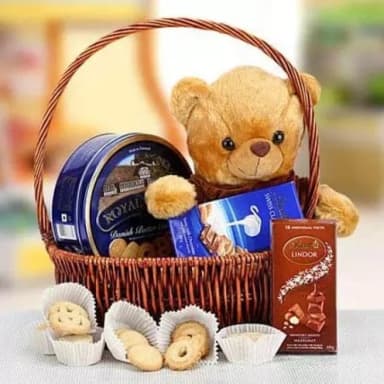 Cuddly Wishes Gift Basket Plush Teddy & Gourmet Treats Hamper