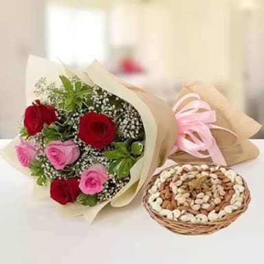 Captivating Roses & Dry Fruits Combo Elegant Gift Bouquet