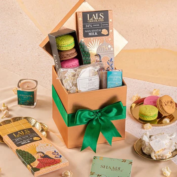 Dusky Rose Hamper Elegant Copper Keepsake Chocolate & Macaron Gift