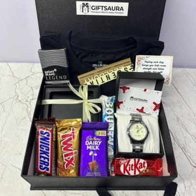 Birthday Surprise Gift Box Wallet, T-Shirt, Watch, Perfume & Chocolate